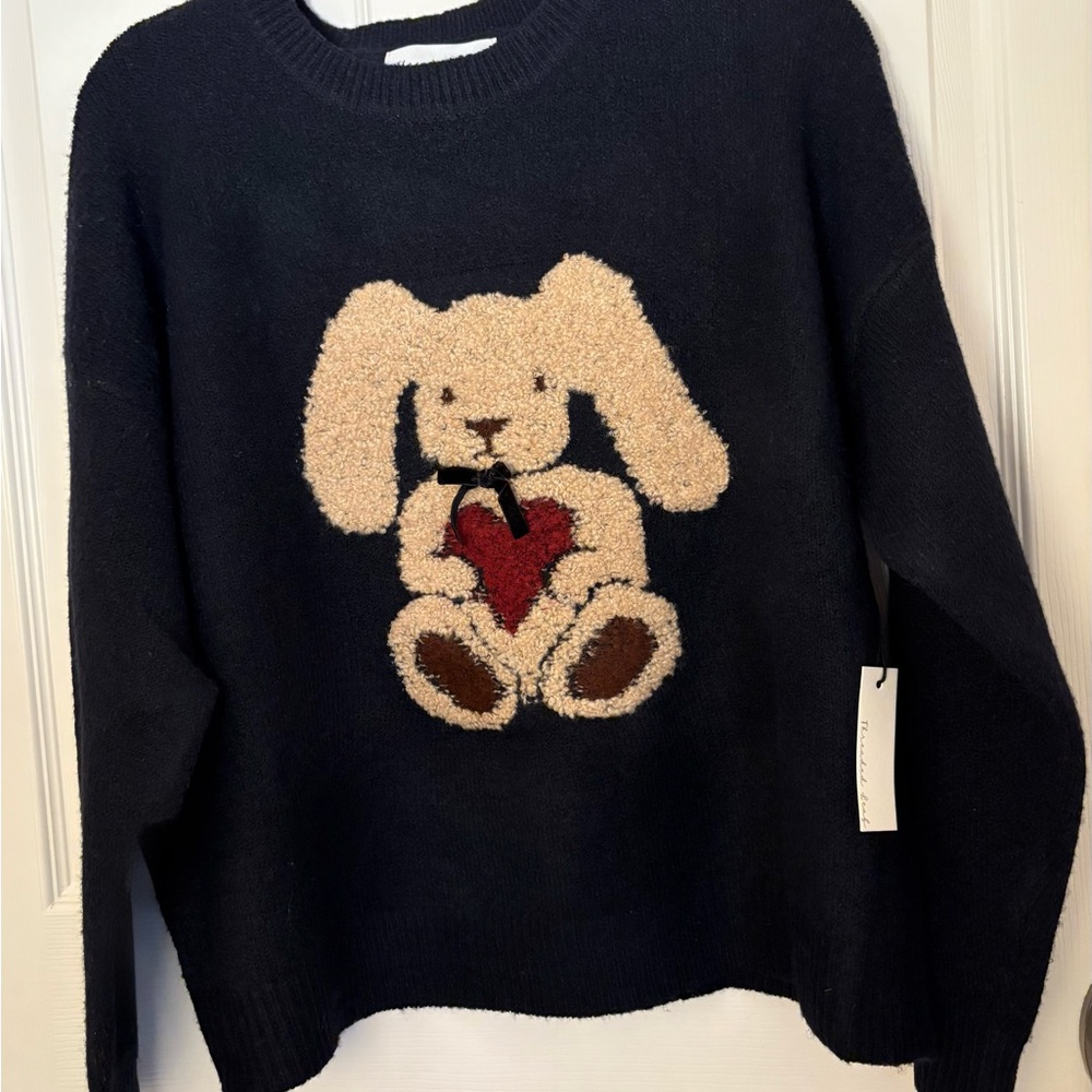 Threaded Leaf Navy Sweater NWT - image 1